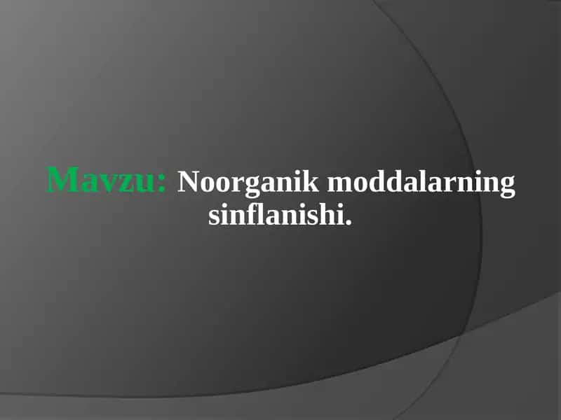 Noorganik moddalar 1