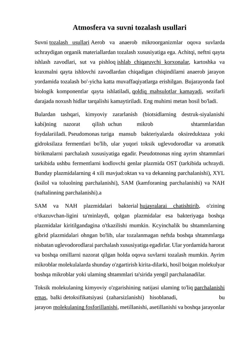 Atmosfera va suvni tozalash usullari 1