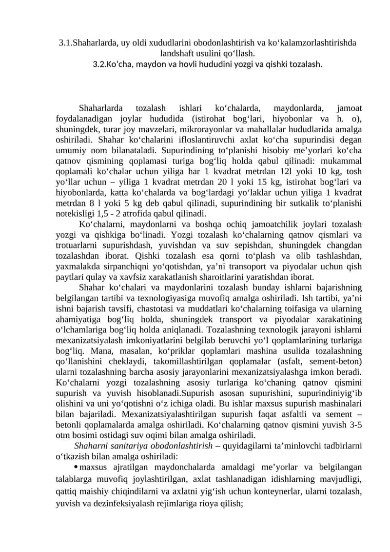 Shaharlarda uy oldi xududlarini obodonlashtirish va ko‘kalamzorlashtirish 1