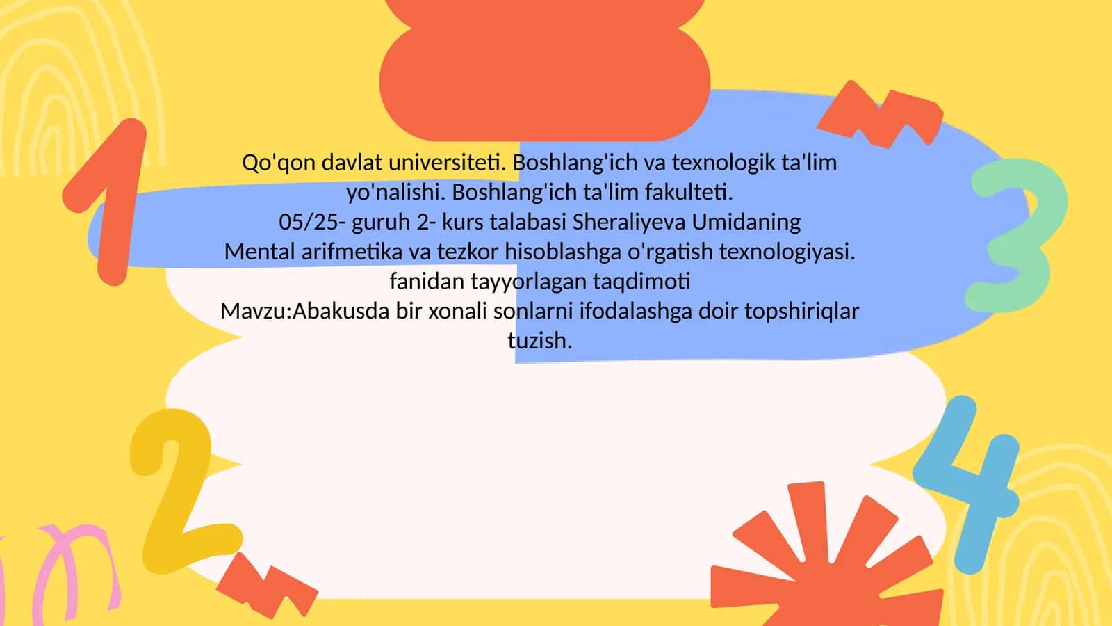 Abakusda bir xonali sonlarni ifodalashga doir topshiriqlar tuzish. 1