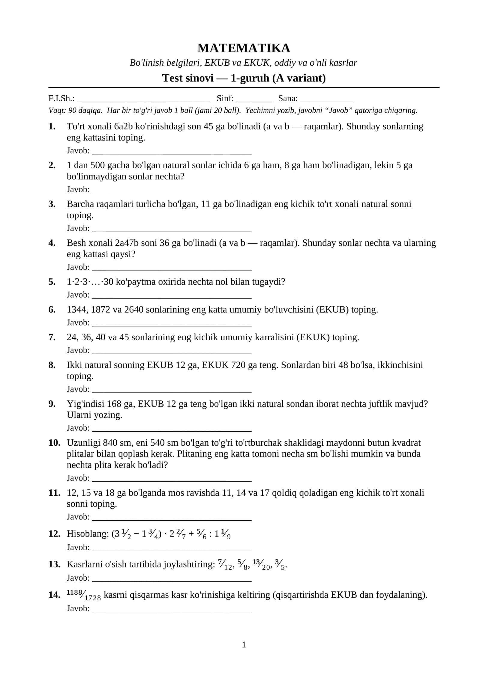 Matematika 1