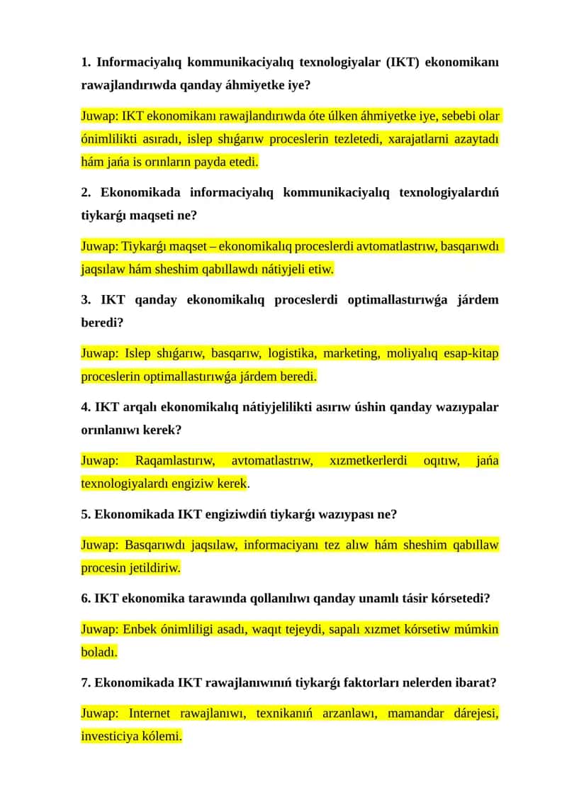 Informaciyalıq kommunikaciyalıq texnologiyalar (IKT) ekonomikada 1