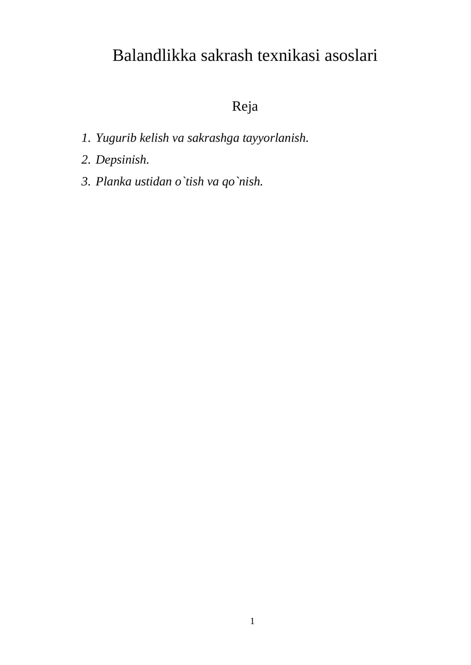 Balandlikka sakrash texnikasi asoslari 1