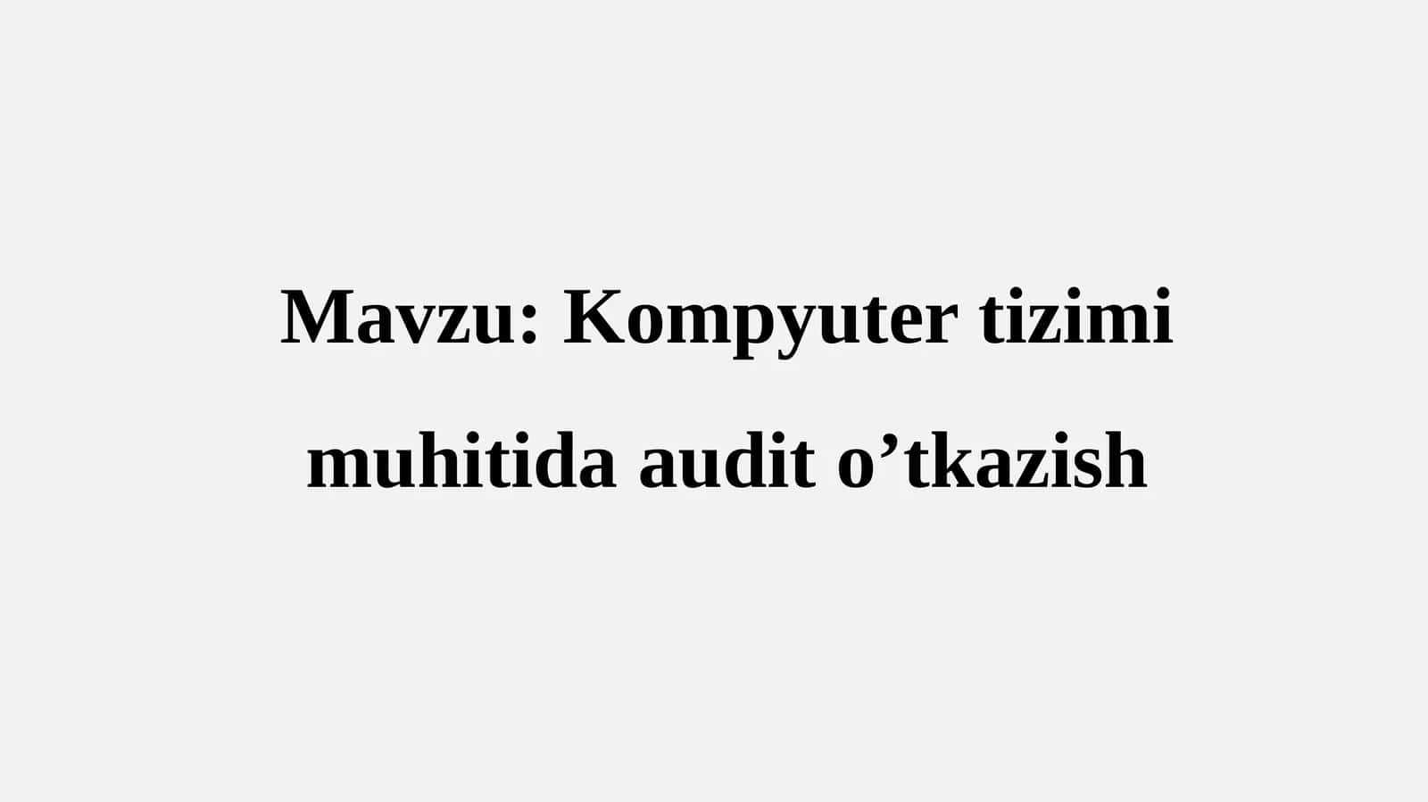 Kompyuter tizimi muhitida audit o’tkazish 1