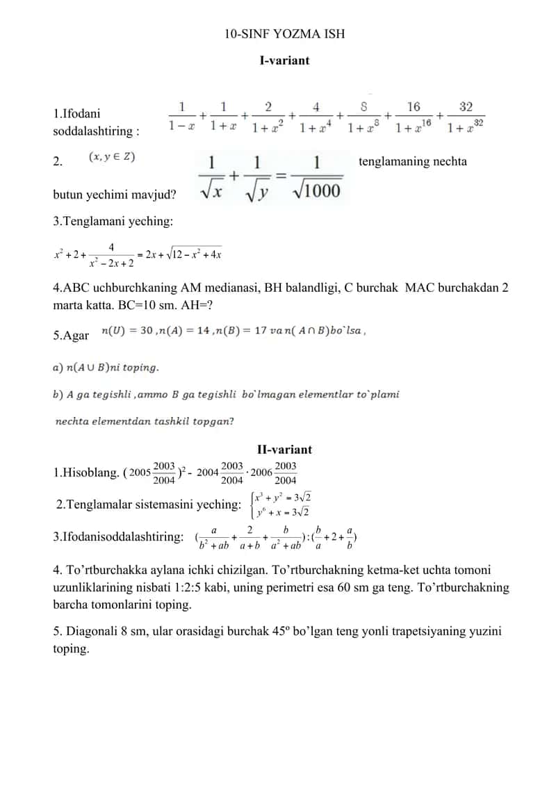 Matematikadan Olimpiada savollari 1