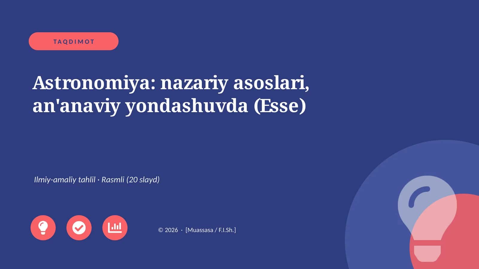 Astronomiya: nazariy asoslari, an'anaviy yondashuvda (Esse) 1