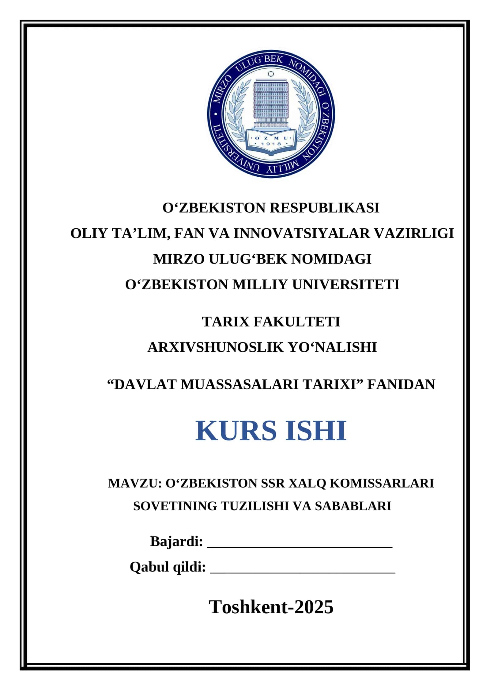 O‘ZBEKISTON SSR XALQ KOMISSARLARI SOVETINING TUZILISHI VA SABABLARI 1