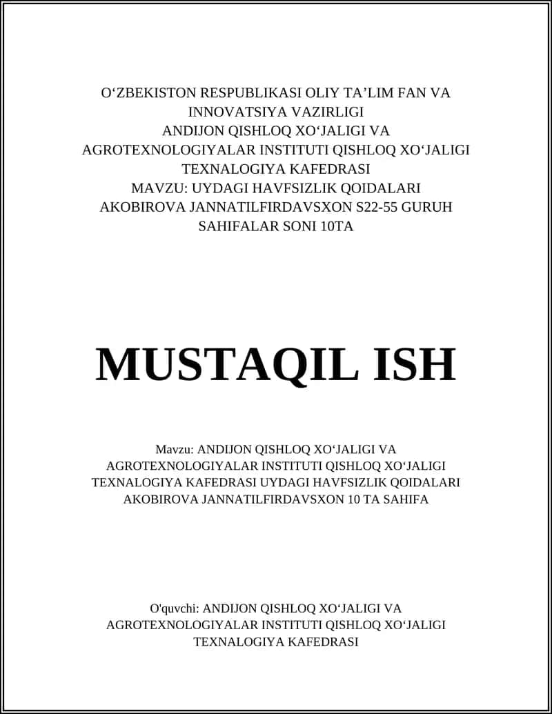 UYDAGI HAVFSIZLIK QOIDALARI 1