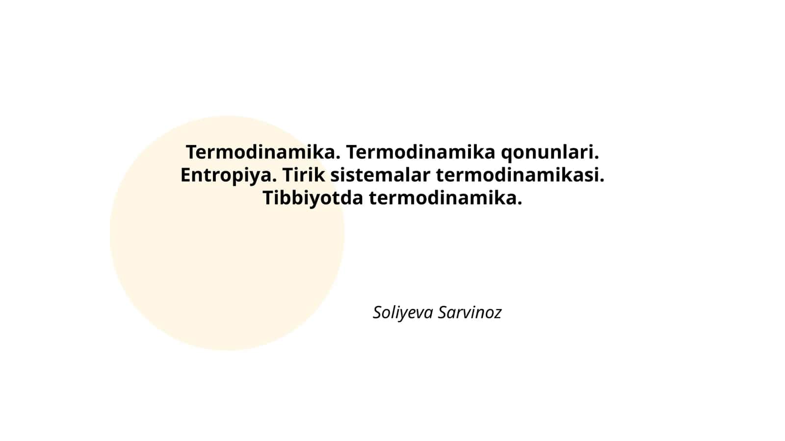 Termodinamika va Tibbiyot 1