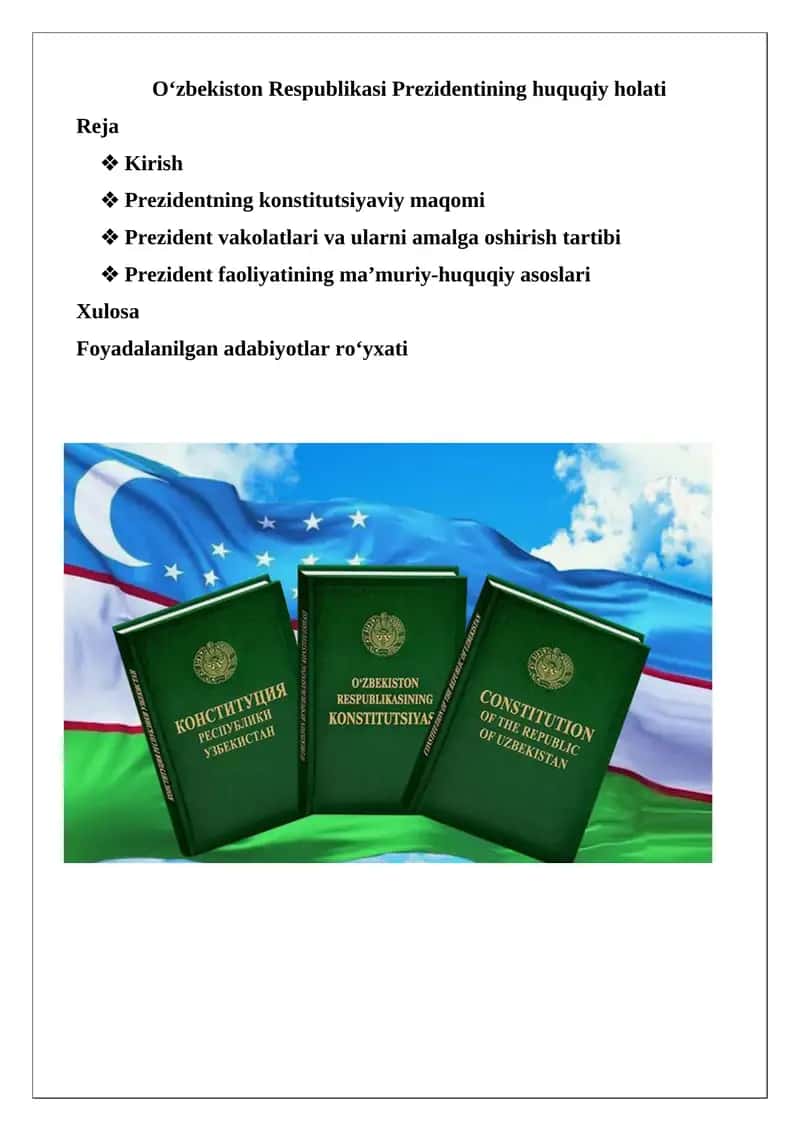 O‘zbekiston Respublikasi Prezidentining huquqiy holati 1