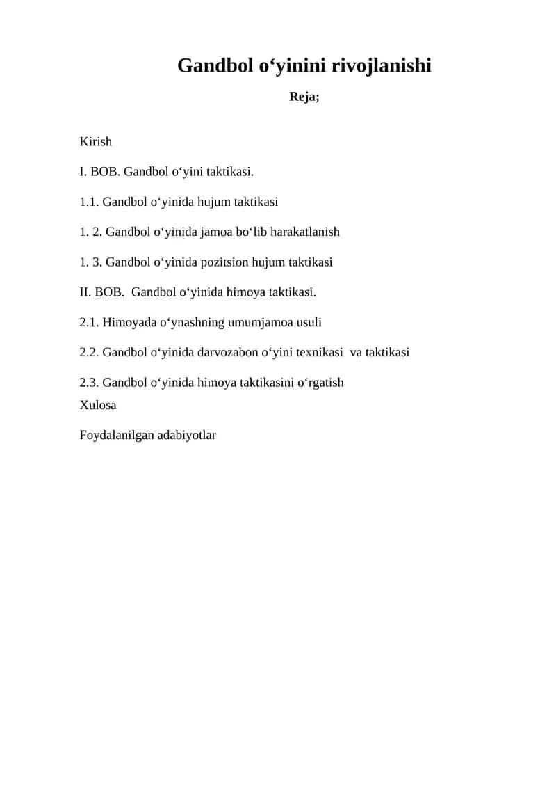 Gandbol o‘yini taktikasi 1