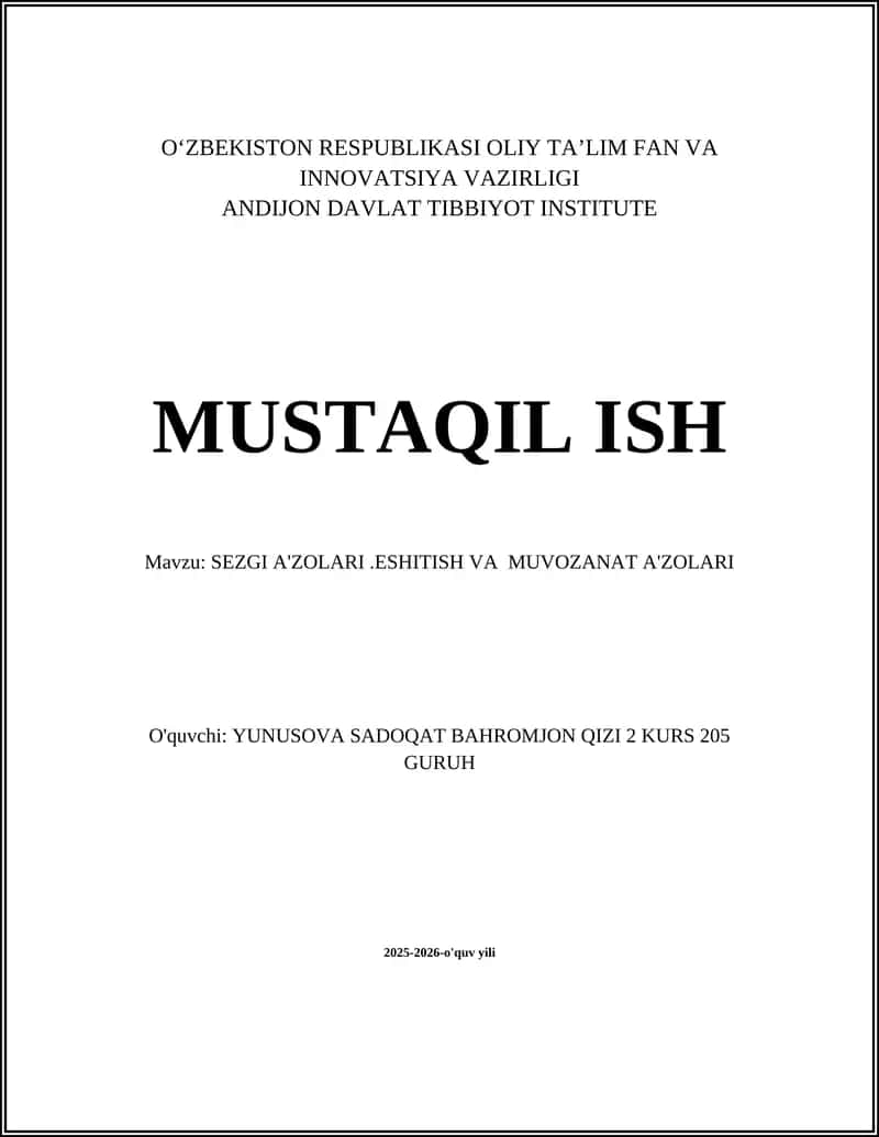 SEZGI A'ZOLARI.ESHITISH VA MUVOZANAT A'ZOLARI 1