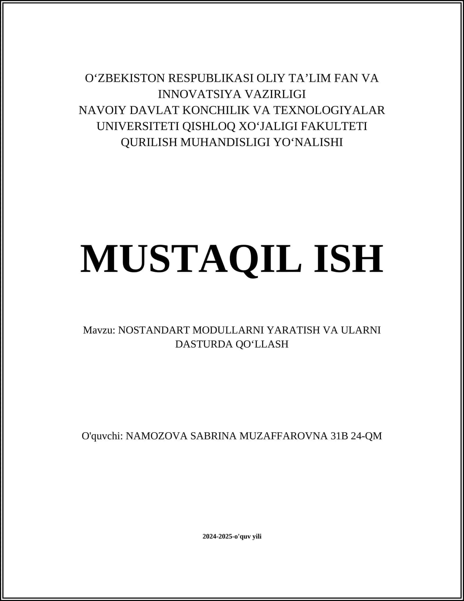 NOSTANDART MODULLARNI YARATISH VA ULARNI DASTURDA QOʻLLASH 1