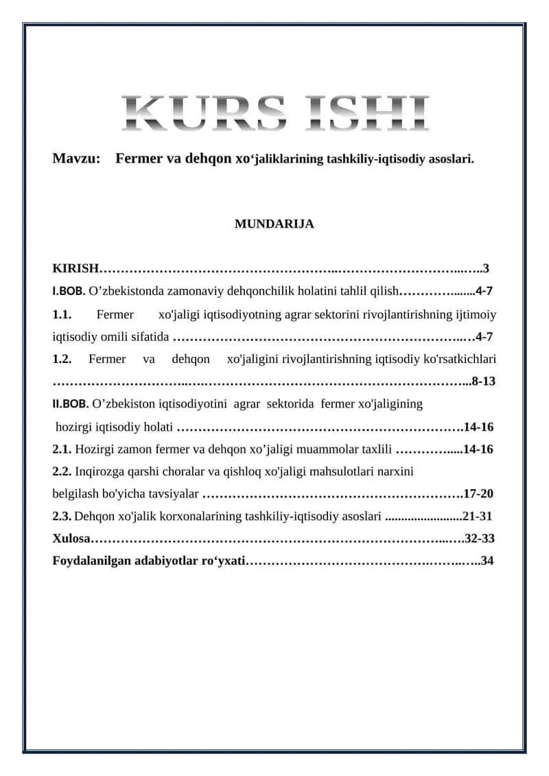 Fermer va dehqon xo'jaliklarining tashkiliy-iqtisodiy asoslari 1