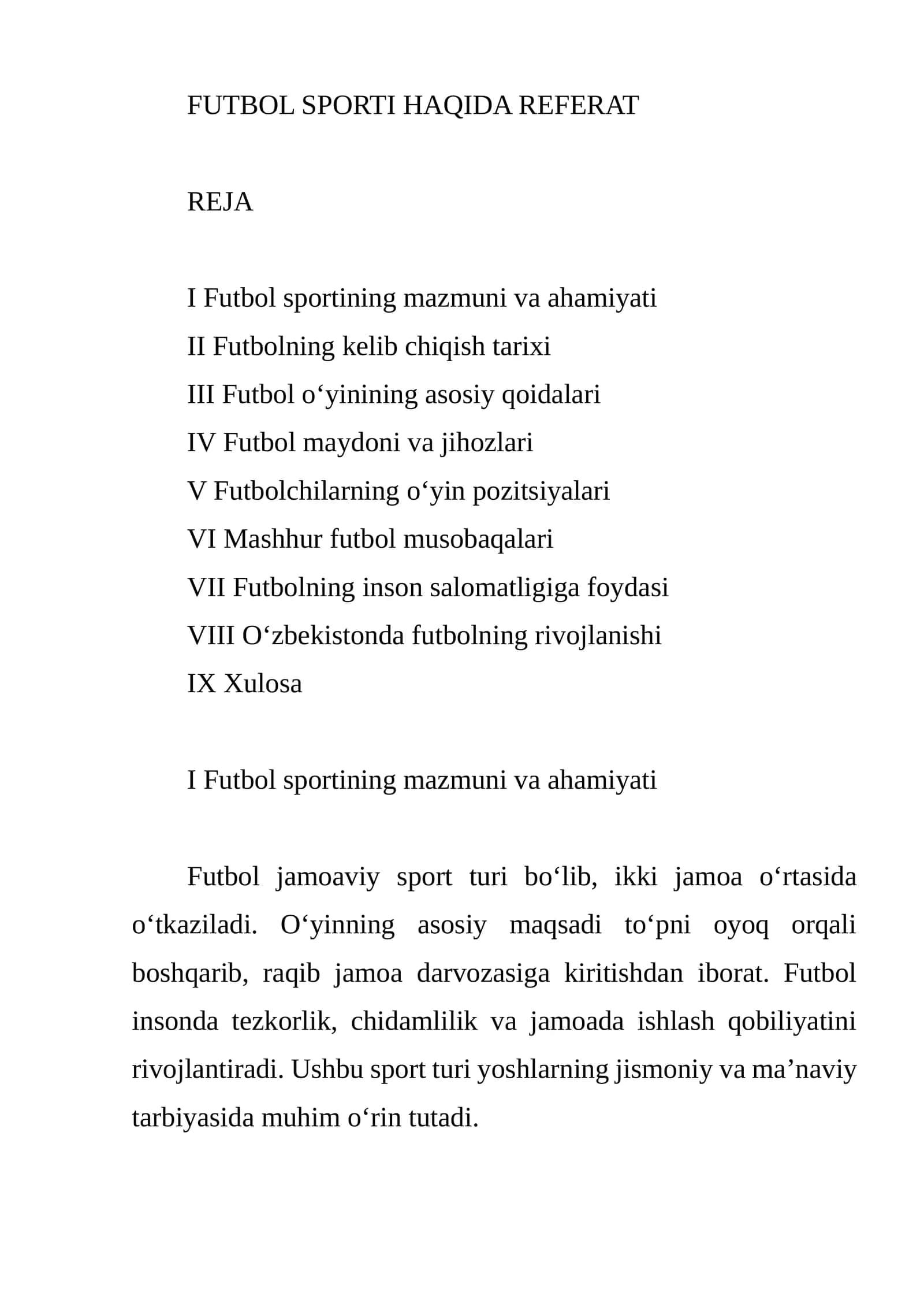 FUTBOL SPORTI HAQIDA REFERAT 1