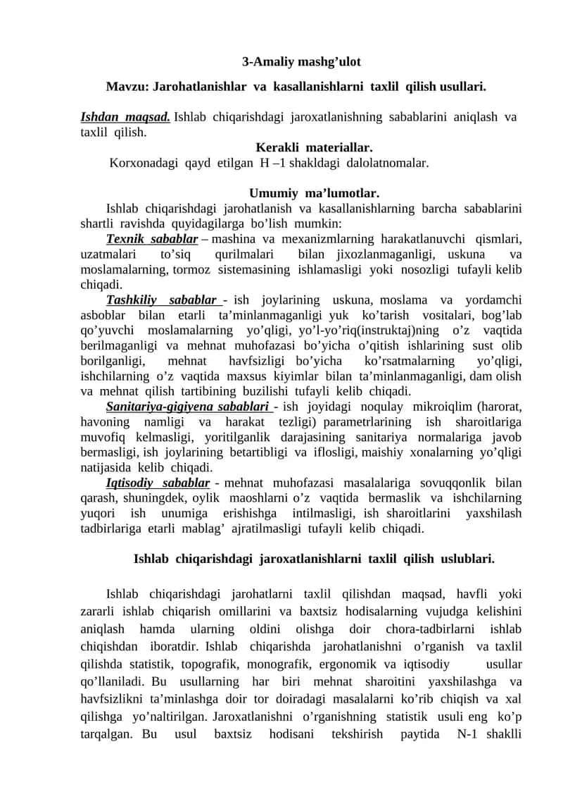 Jarohatlanishlar va kasallanishlarni taxlil qilish usullari 1