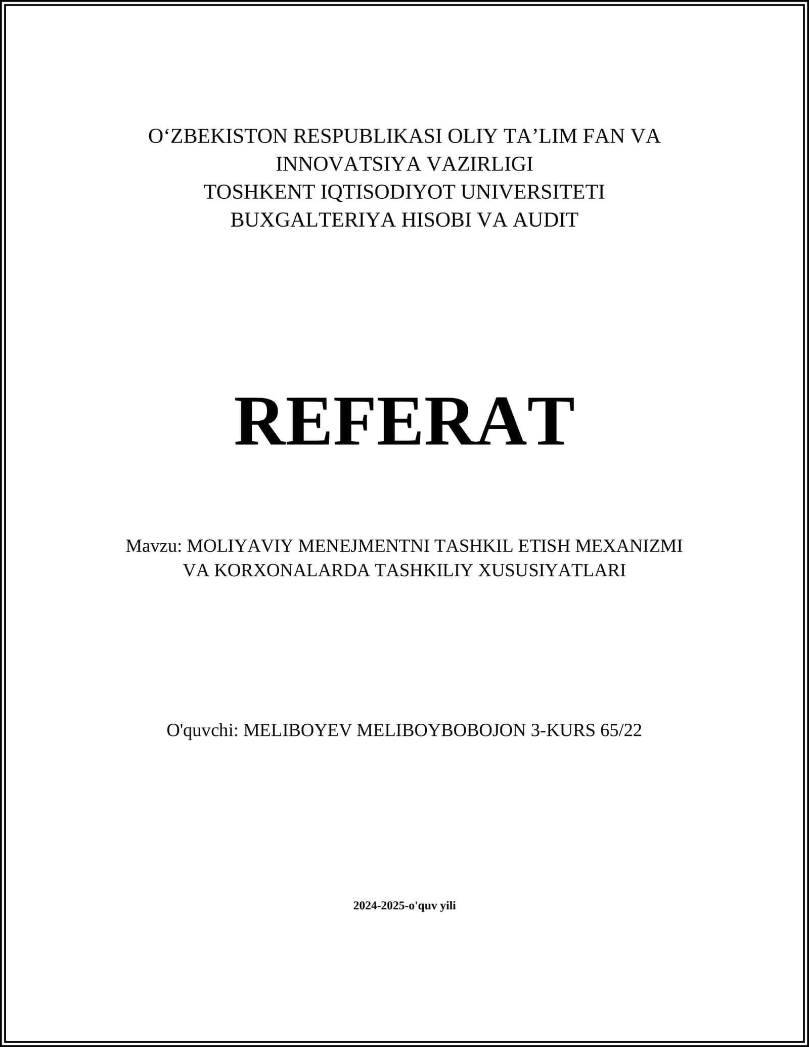Moliyaviy Menejment 1