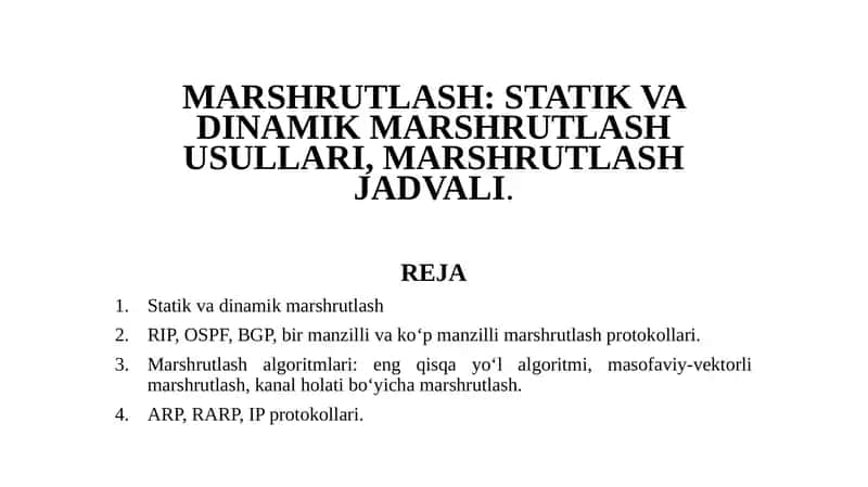 Statik va dinamik marshrutlash 1