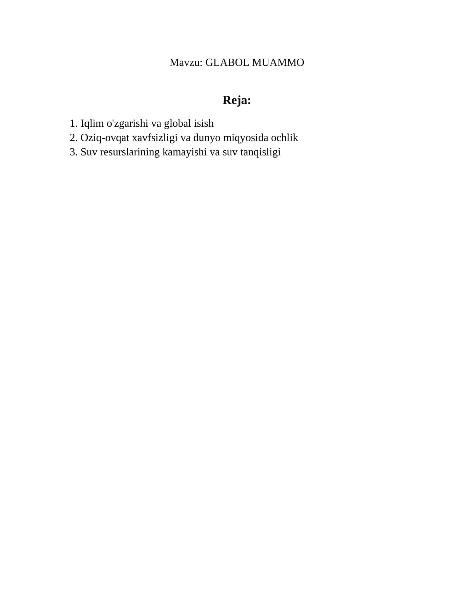 GLABOL MUAMMO 1