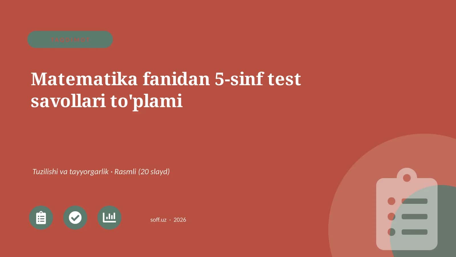 Matematika fanidan 5-sinf test savollari to'plami 1