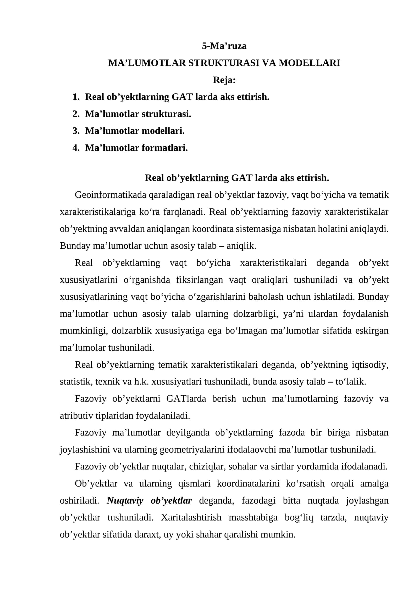 MA’LUMOTLAR STRUKTURASI VA MODELLARI 1