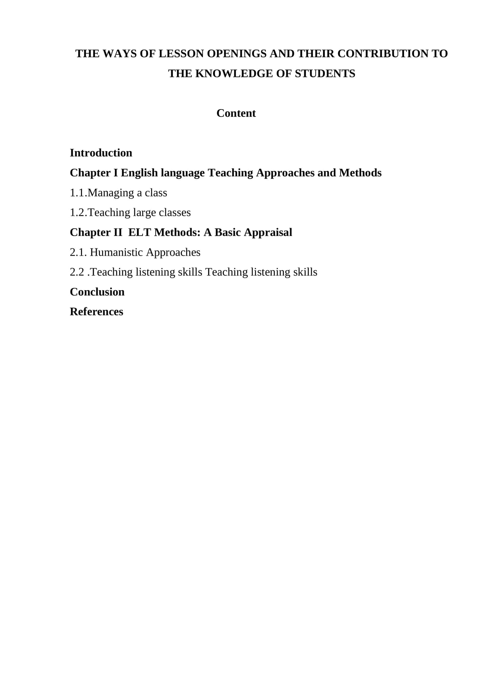 The ways of lesson openings and their contribution to the knowledge of students 1