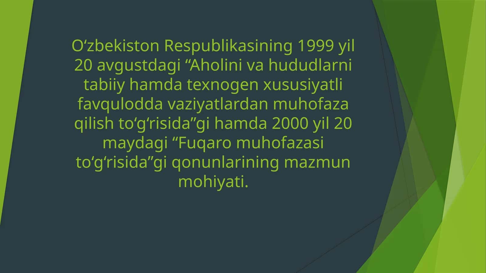 Aholini va hududlarni tabiiy hamda texnogen xususiyatli favqulodda vaziyatlardan muhofaza qilish to‘g‘risida 1
