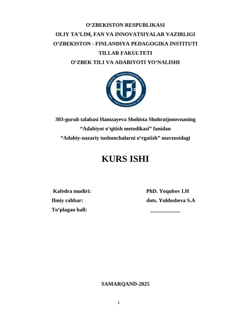 Adabiyot o‘qitish metodikasi 1