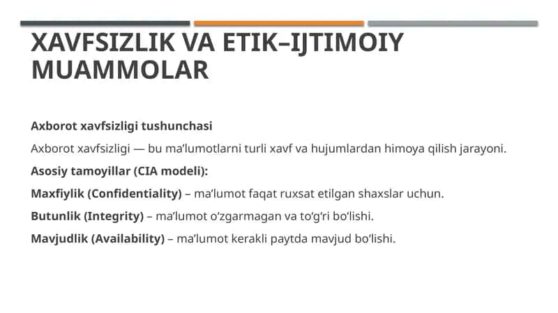 XAVFSIZLIK VA ETIK–IJTIMOIY MUAMMOLAR 1