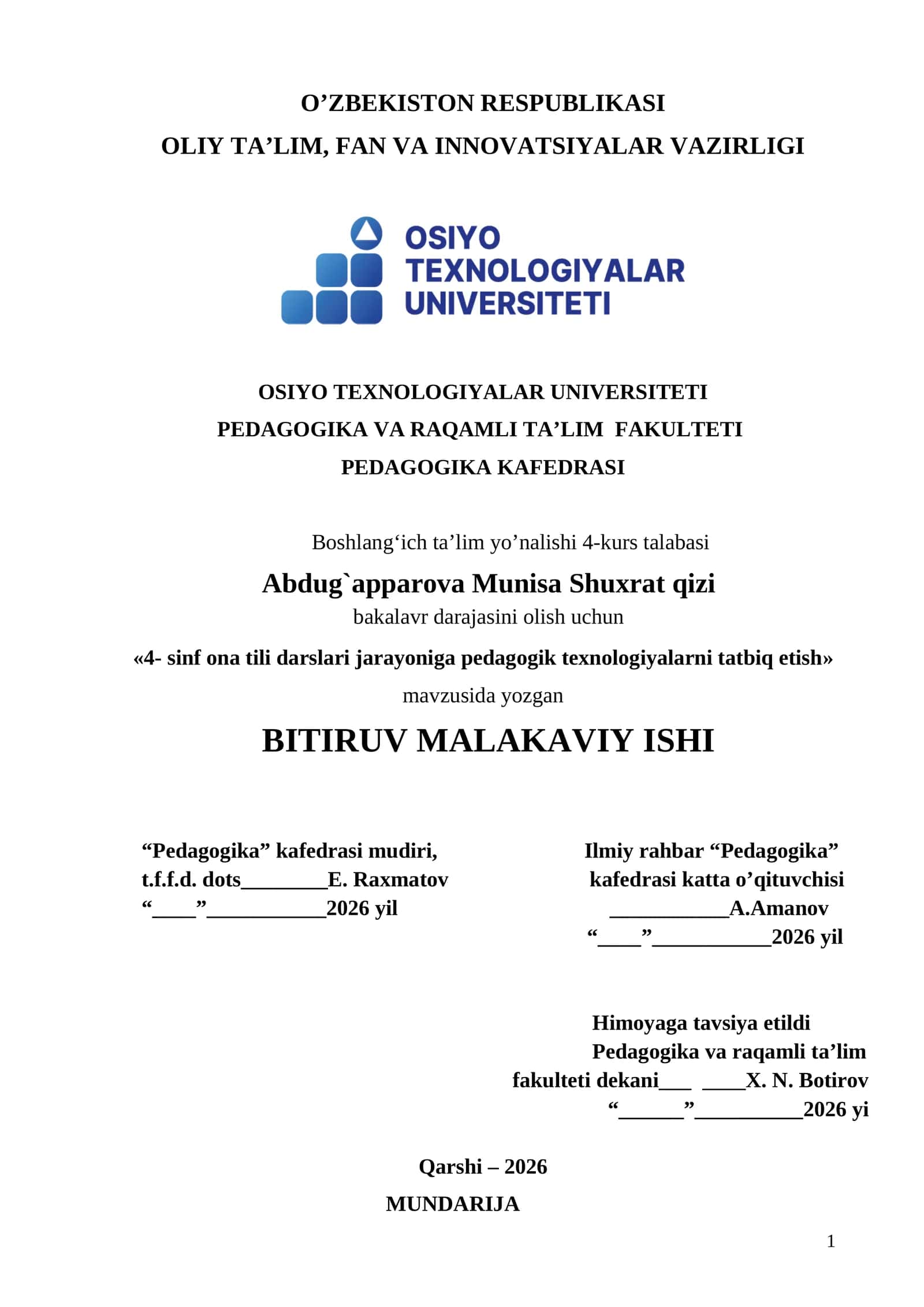 4- sinf ona tili darslari jarayoniga pedagogik texnologiyalarni tatbiq etish 1