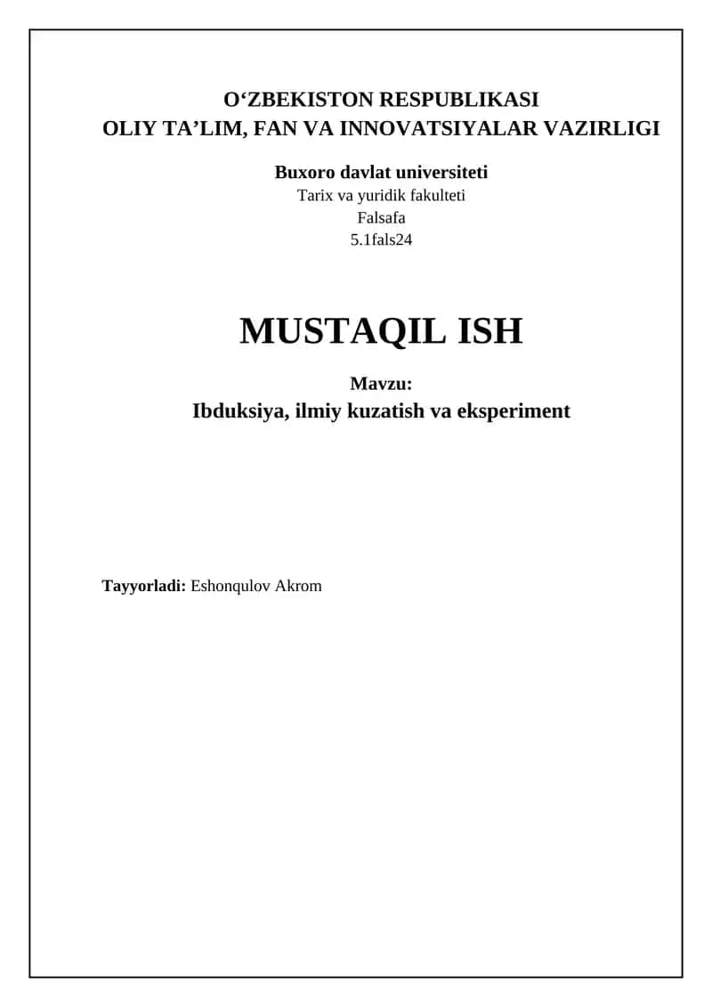 Ibduksiya, ilmiy kuzatish va eksperiment 1