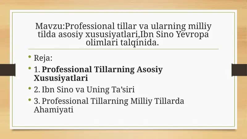 Professional tillar va ularning milliy tilda asosiy xususiyatlari,Ibn Sino Yevropa olimlari talqinida 1