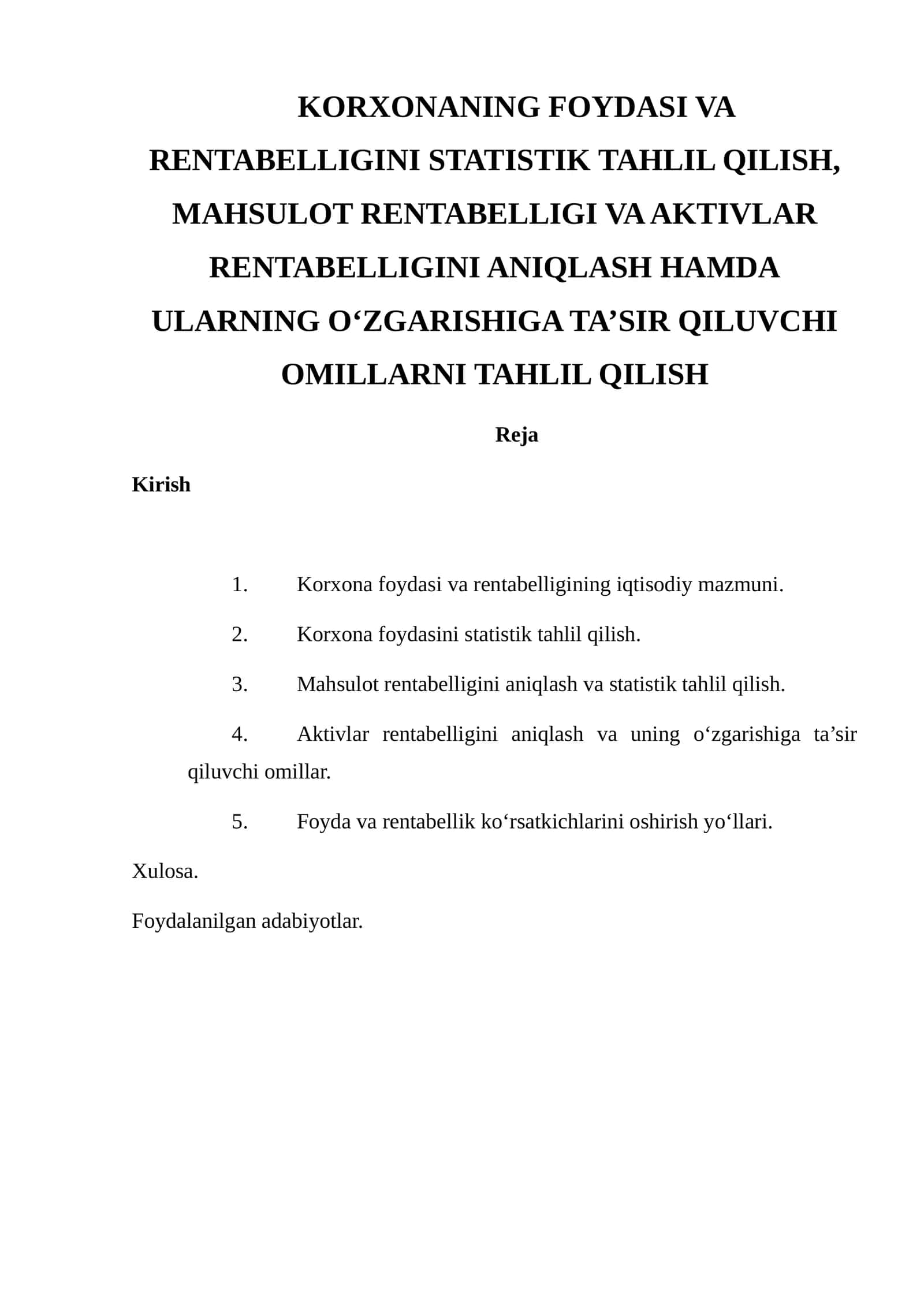 Korxonaning Foydasi va Rentabelligini Statistik Tahlil Qilish 1