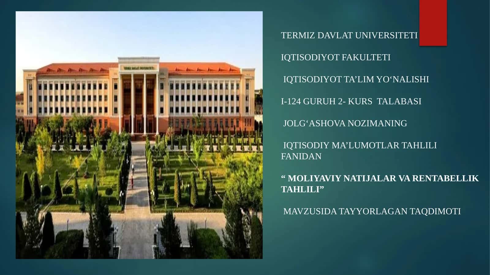 Moliyaviy natijalar va Rentabellik tahlili 1