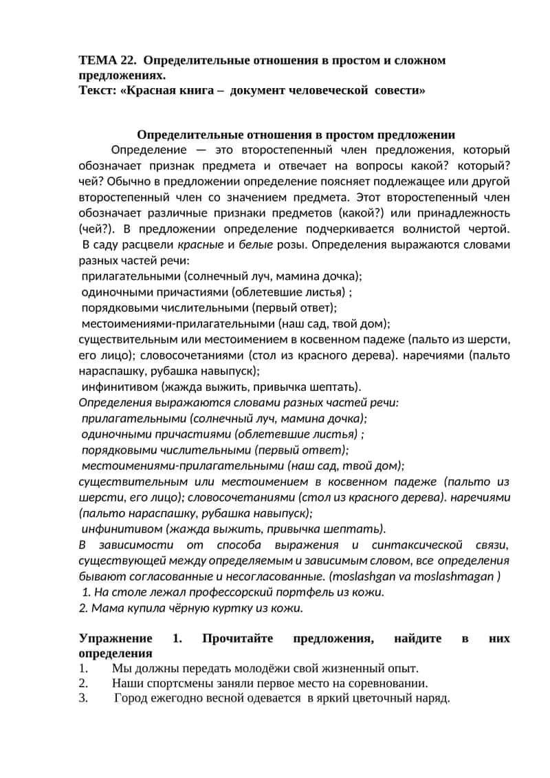 Определительные отношения в простом и сложном предложениях 1