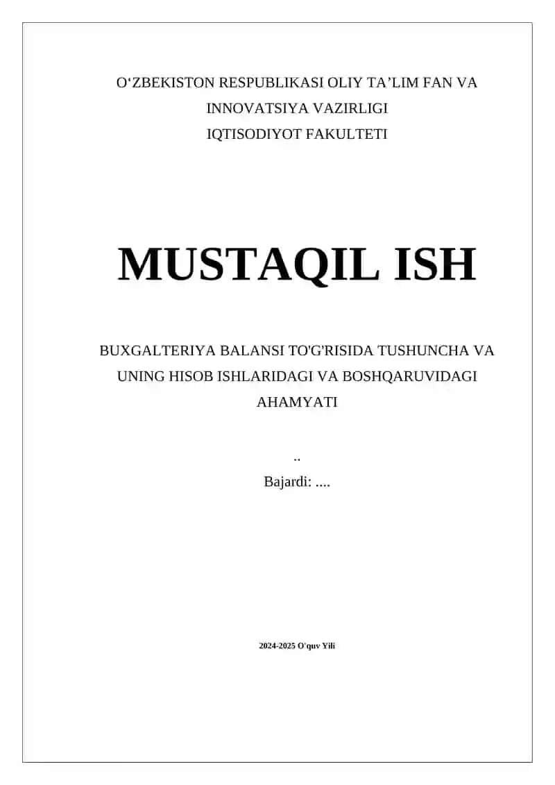 Buxgalteriya Balansi haqida