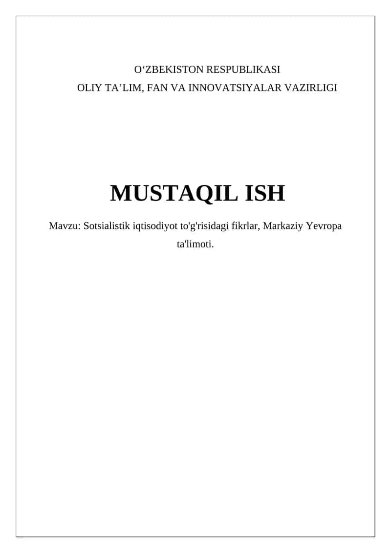 Sotsialistik iqtisodiyot to'g'risidagi fikrlar, Markaziy Yevropa ta'limoti 1