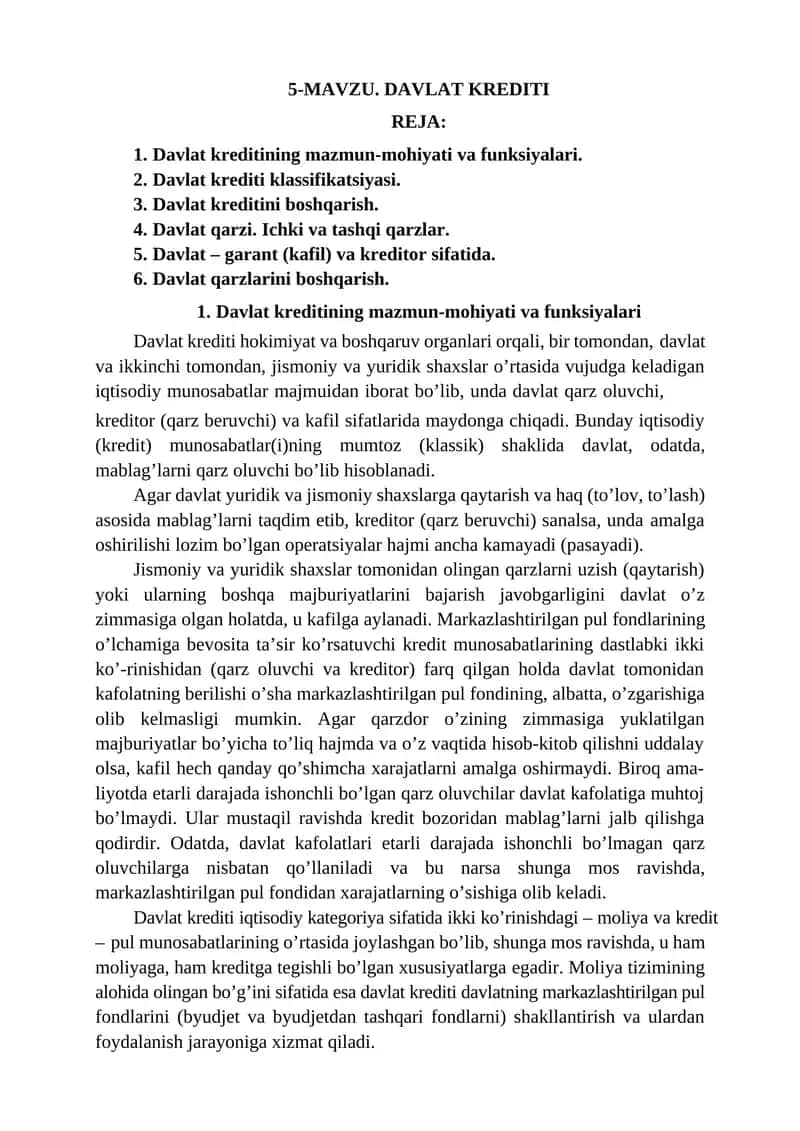Davlat Krediti Reja 1
