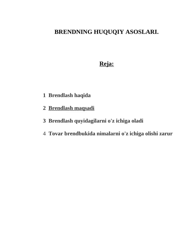 BRENDNING HUQUQIY ASOSLARI. 1