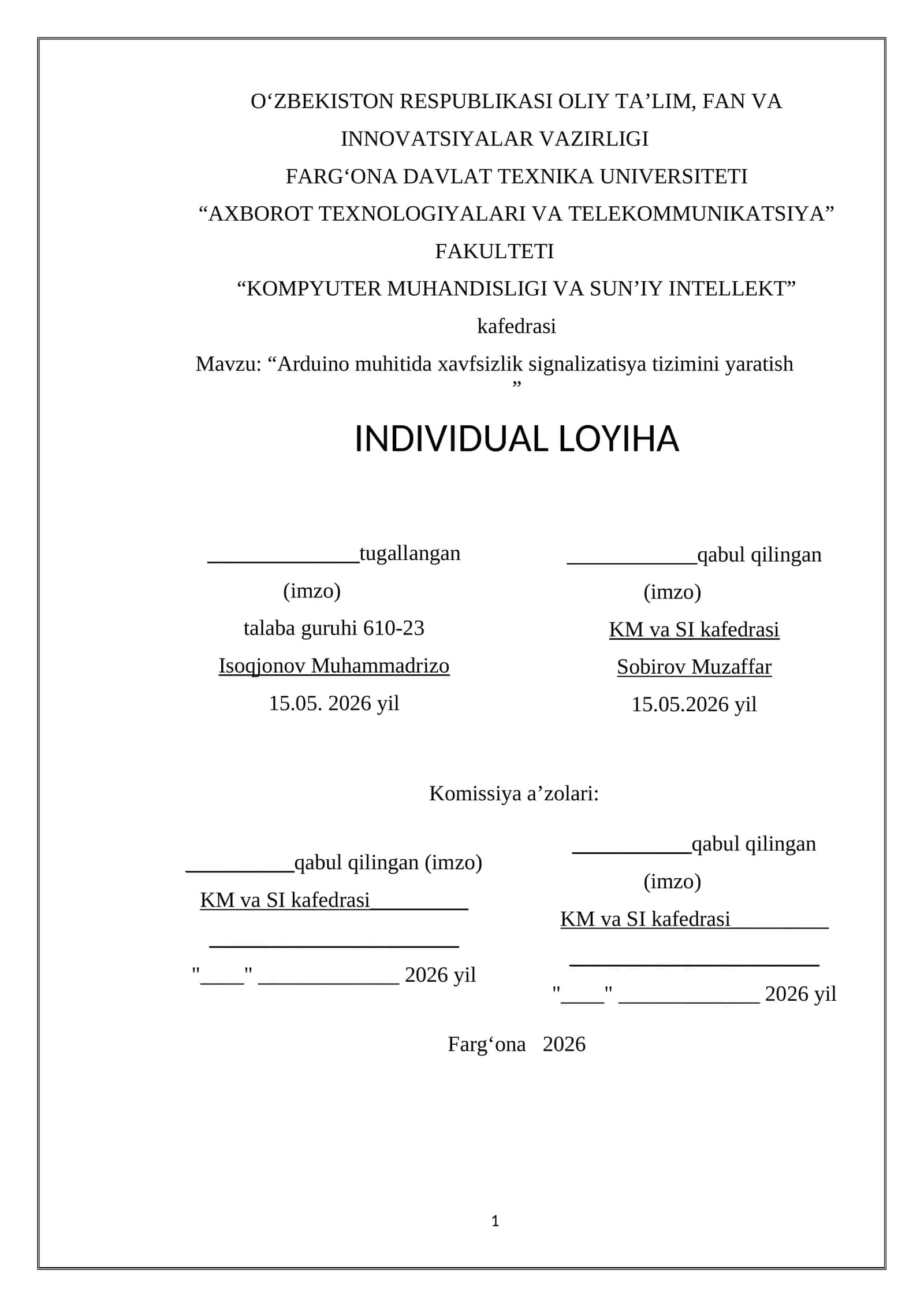 Arduino muhitida xavfsizlik signalizatisya tizimini yaratish 1