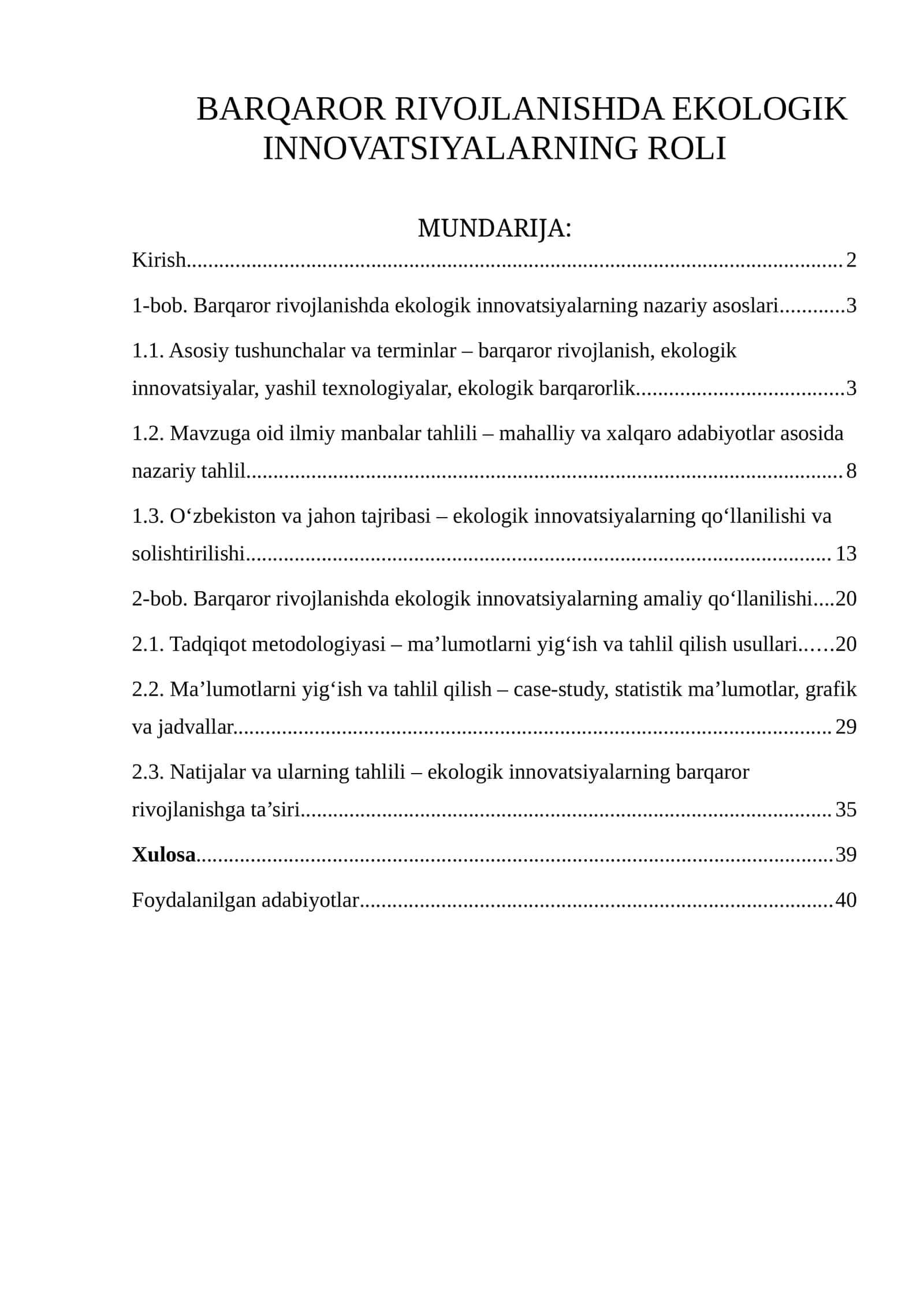 BARQAROR RIVOJLANISHDA EKOLOGIK INNOVATSIYALARNING ROLI 1