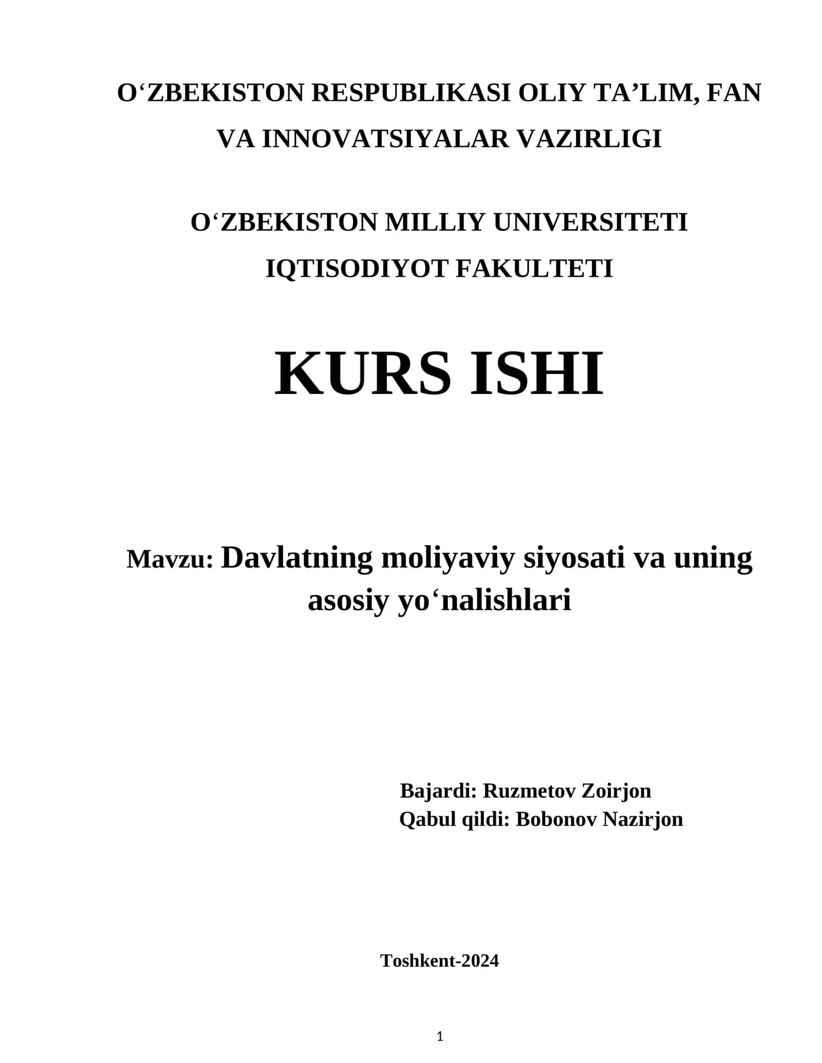 Davlatning moliyaviy siyosati va uning asosiy yo‘nalishlari 1