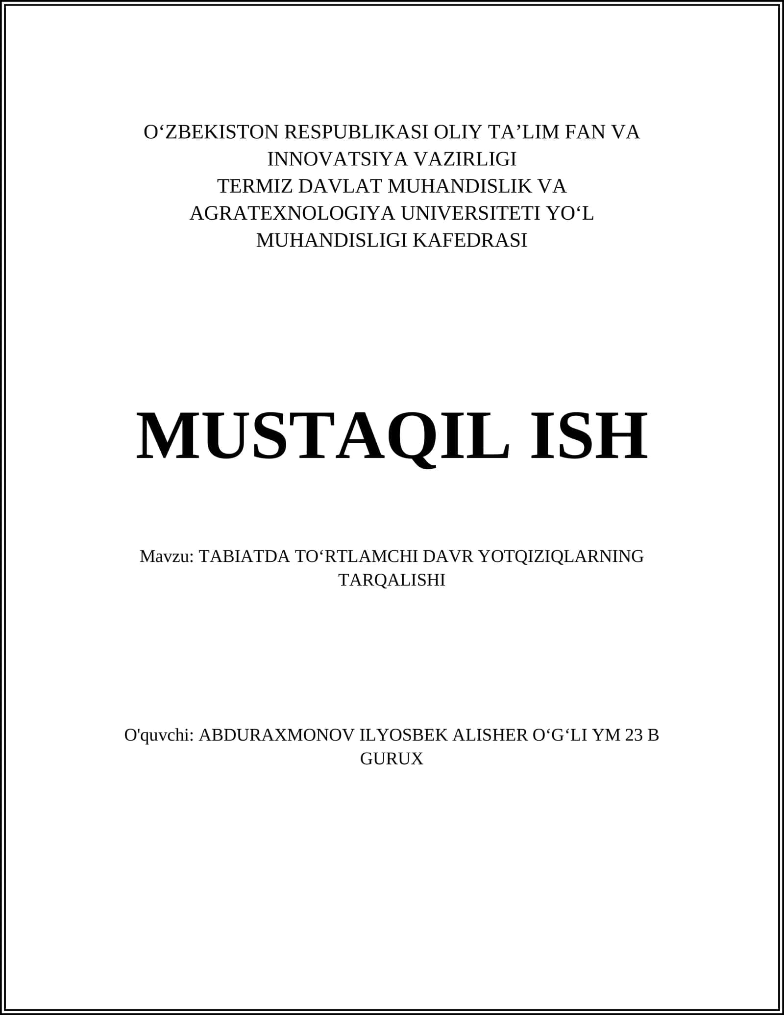 TABIATDA TOʻRTLAMCHI DAVR YOTQIZIQLARNING TARQALISHI 1