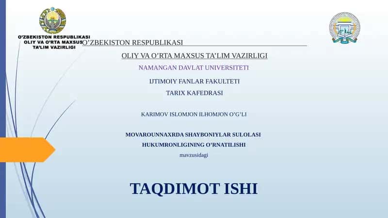 Movaraunnahrda Shayboniylar sulolasi hukumronligining o'rnatilishi 1