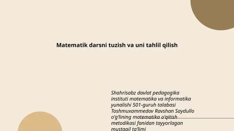 Matematika oʻqitish metodikasi 1