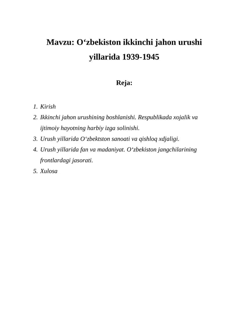 Oʻzbekiston ikkinchi jahon urushi yillarida 1939-1945 1