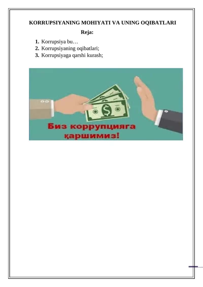KORRUPSIYANING MOHIYATI VA UNING OQIBATLARI 1