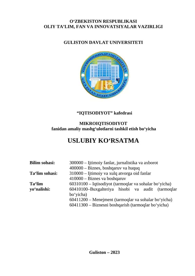 Mikroiqtisodiyot fani amaliy mashg'ulotlari 1