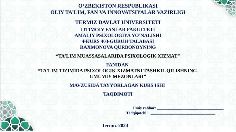 TA'LIM MUASSASALARIDA PSIXOLOGIK XIZMAT 1