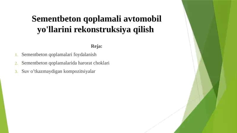 Sementbeton qoplamalari avtomobilyo'llarini rekonstruksiya qilish 1